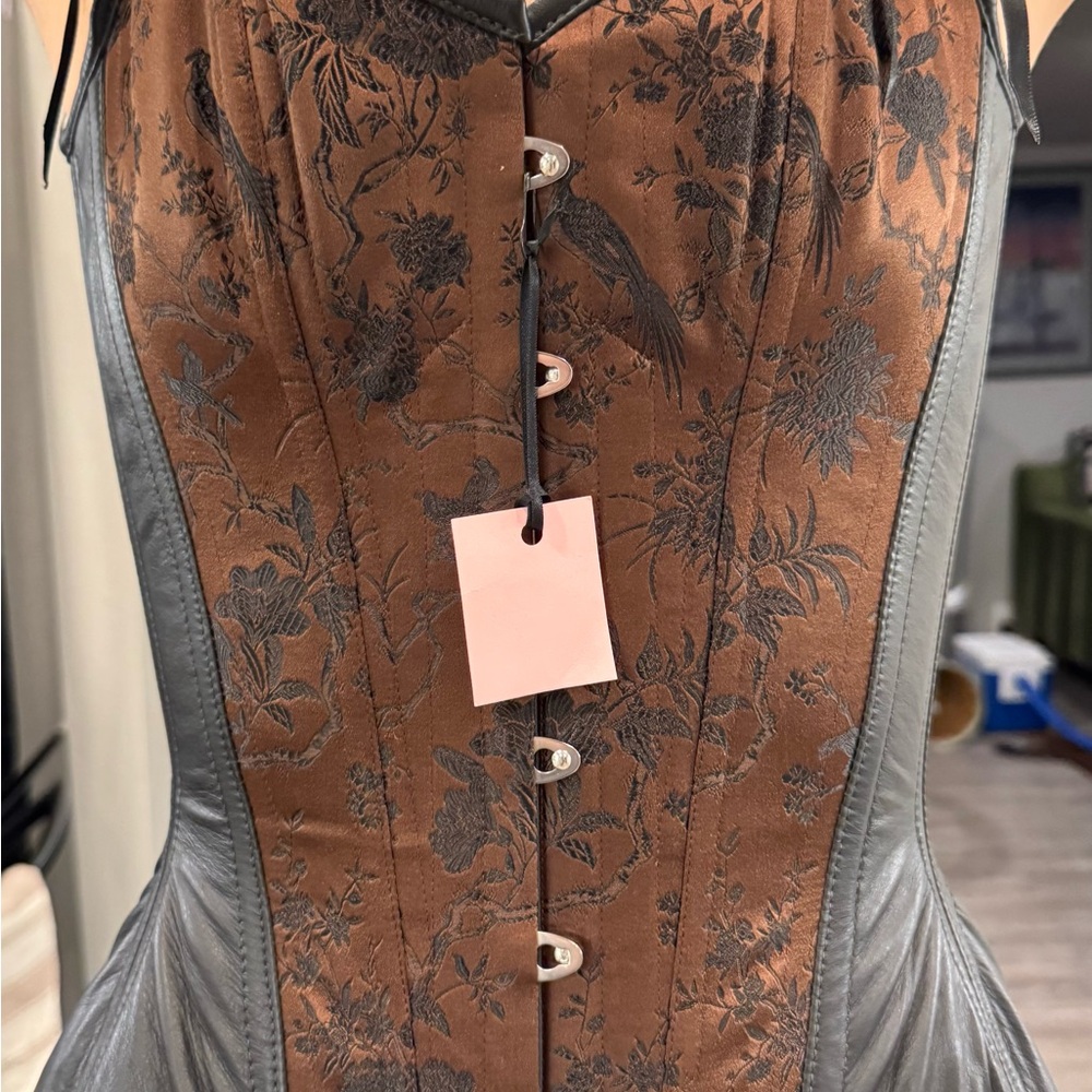 Dark Garden Aziza Bespoke Leather and Brocade Corset w/straps
